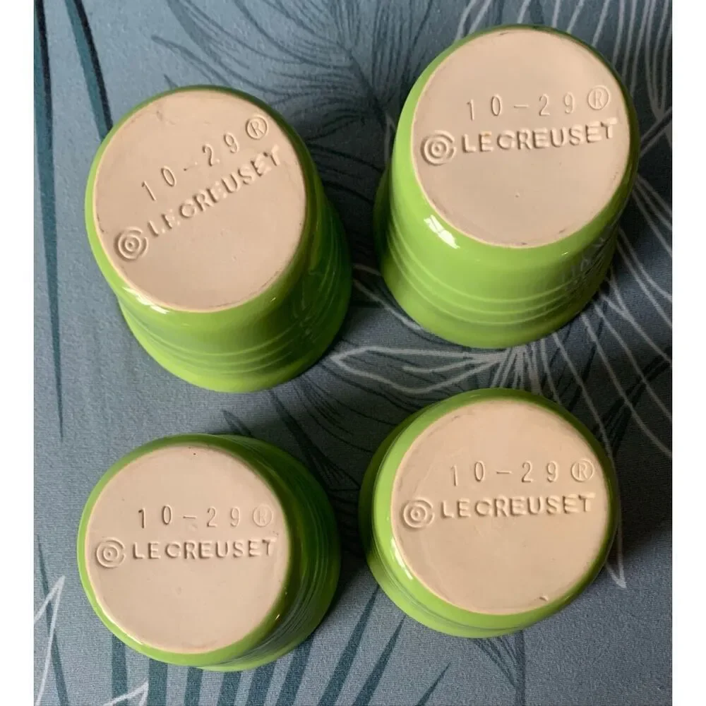 NEW 4 Le Creuset Palm GREEN Flared Ramekins Cups 10-29 SET LOT